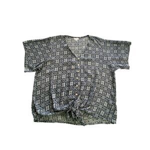Cabana Cay Womens SMALL  Tile Print Short Sleeve Tie Front Top